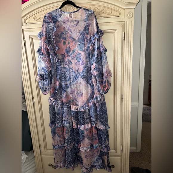 Floral Ruffle Tiered Maxi Dress - Blue & Pink - Picture 4 of 4